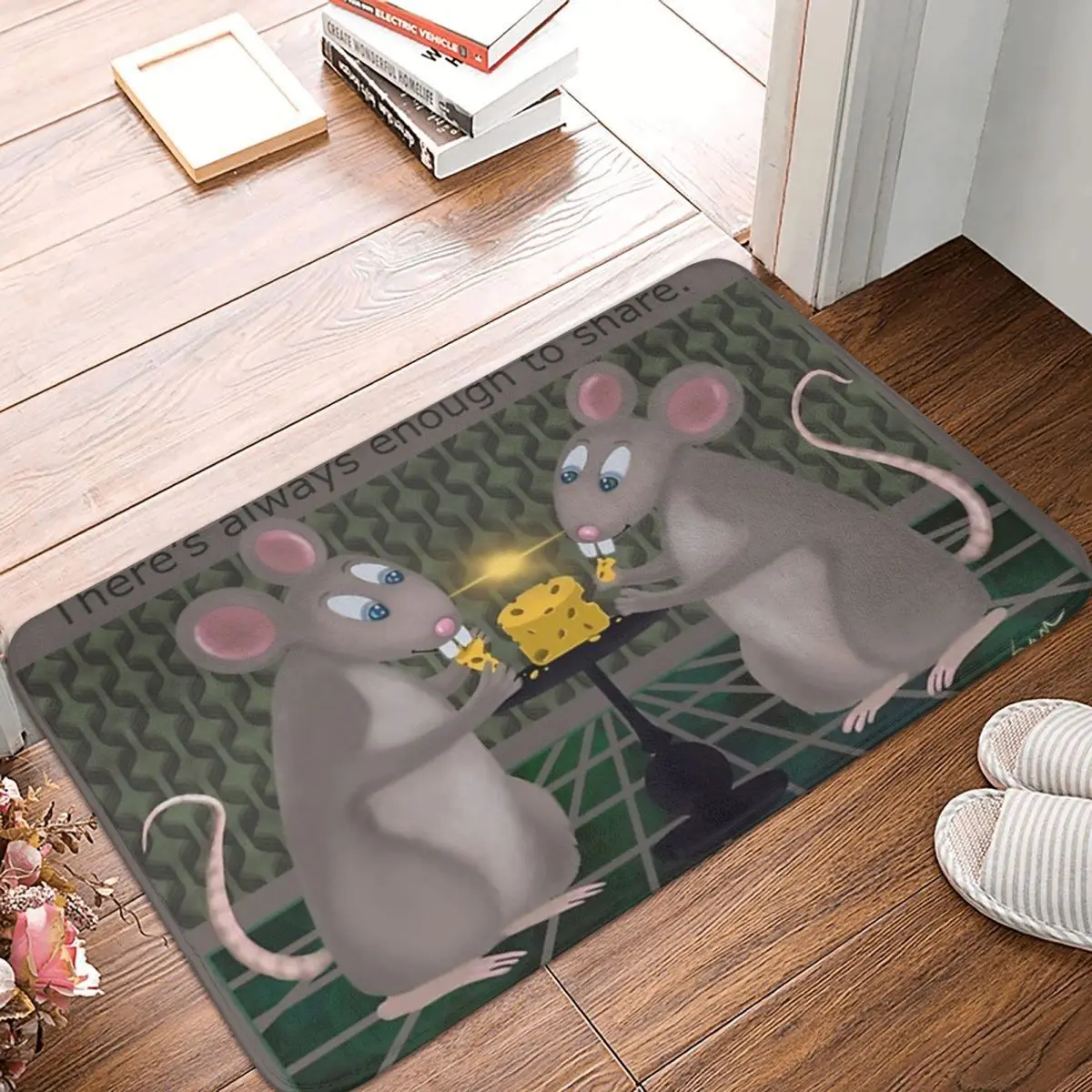 Cheese Dream Bath Mat Two Playful Mice Sharing A Meal Of Cheese Doormat Kitchen Carpet Entrance Door Rug Home Decoration