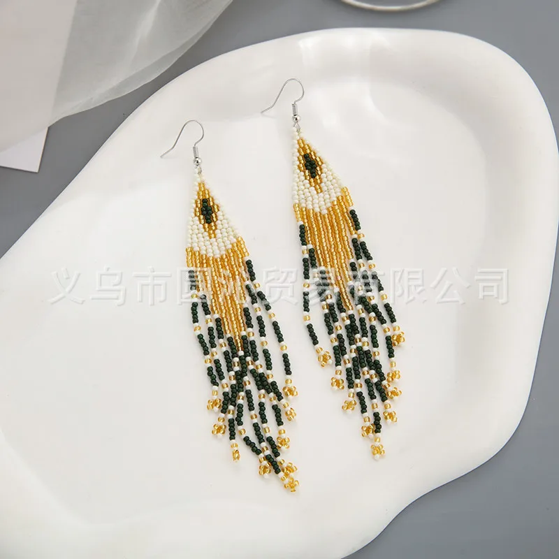 Fringed earrings  Hand woven  Beading  speckle  Versatile  geometry  Simplicity  originality  Bohemia   ma'am  Beaded earrings