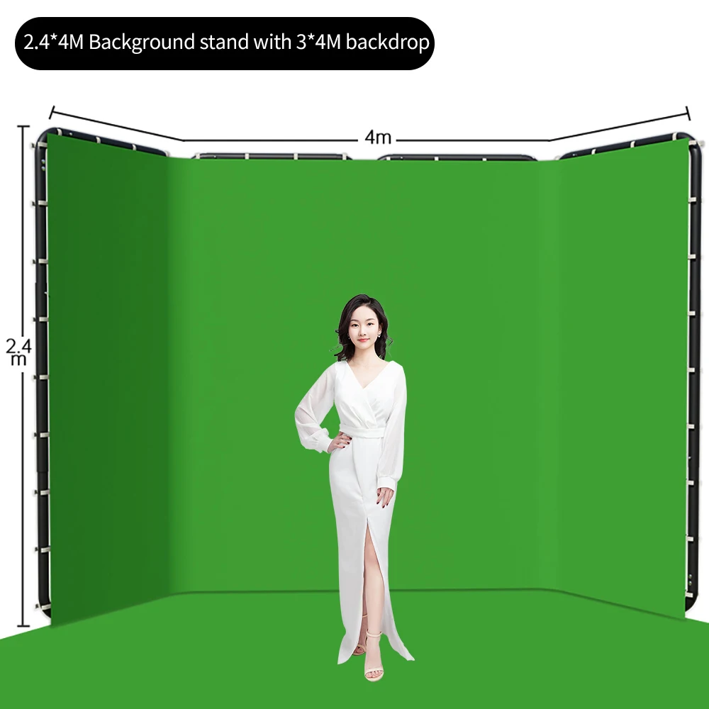 SH Green Screen 2.4X4M Collapsible Chroma Key Backdrop Wrinkle-Resistant Fabric Ultra-Quick Setup background removal for Stream