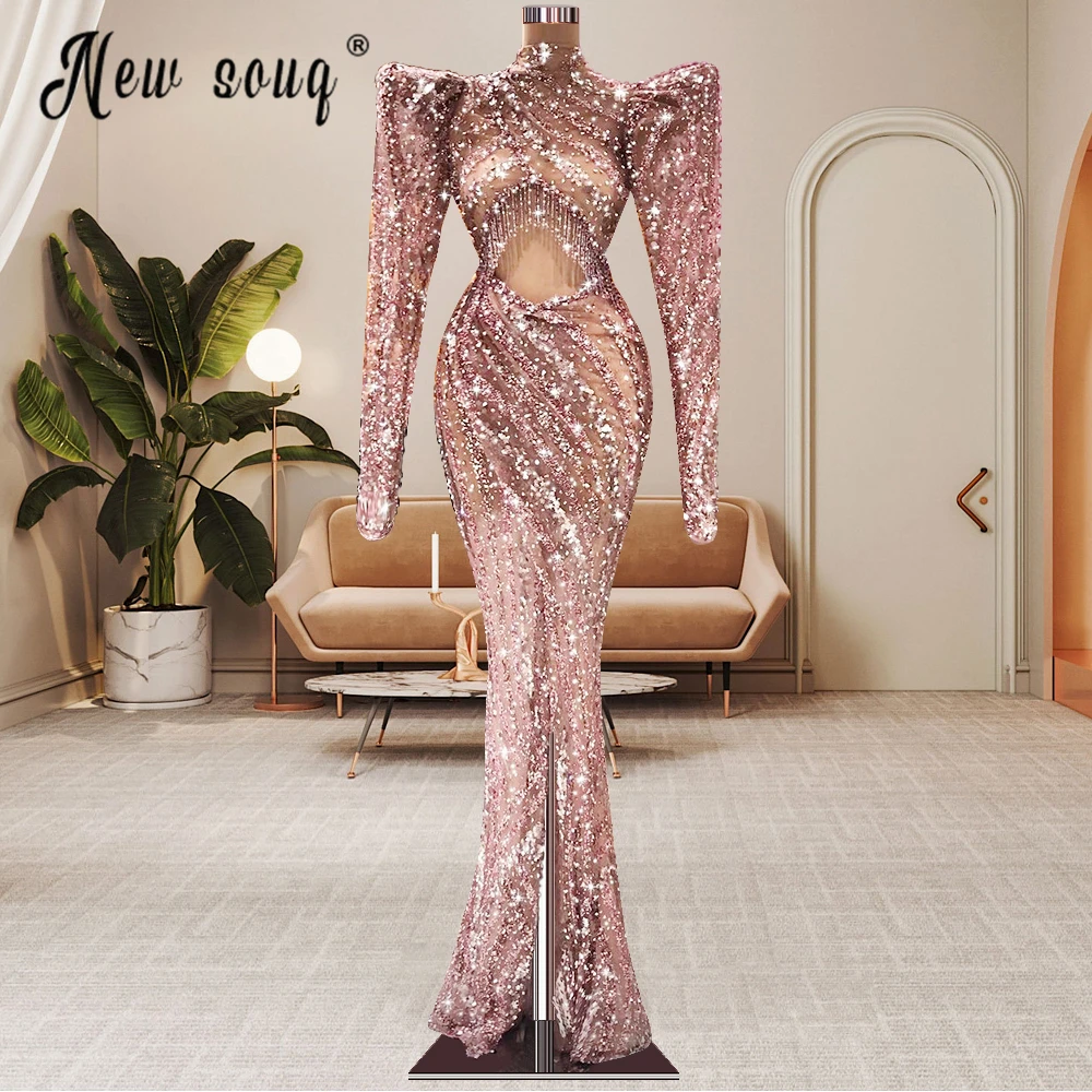 Straight Shoulder Mermaid Full Beaded Prom  Gowns For Wedding Party 2023 Pink Long Mermaid Evening Dresses Customized