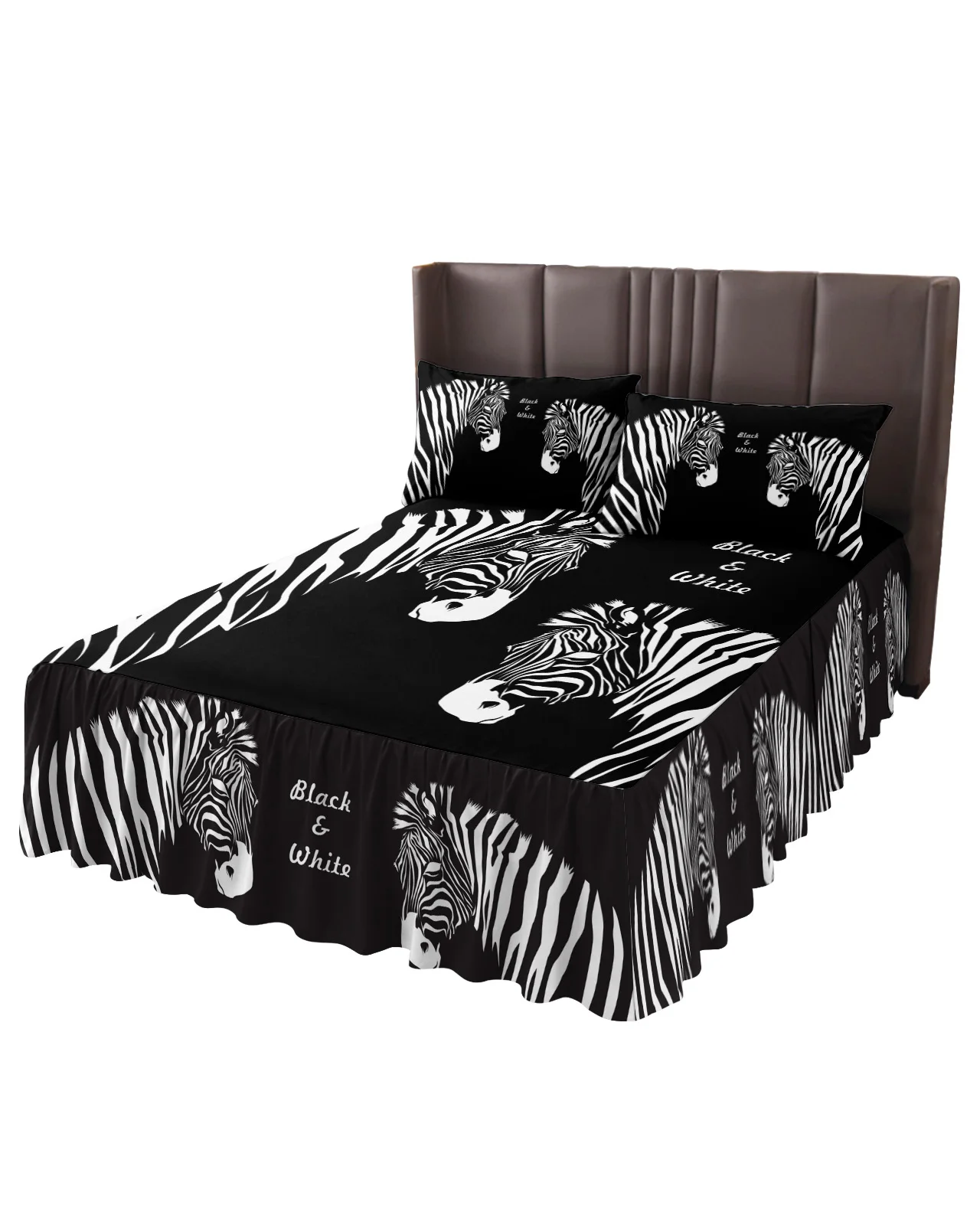 Nordic Zebra Animal Black Bed Skirt Elastic Fitted Bedspread With Pillowcases Bed Protector Mattress Cover Bedding Set Bed Sheet