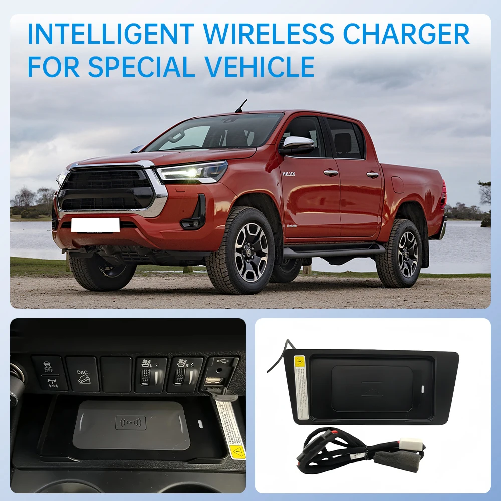 Carregador Sem Fio para Carro, Base de Carregamento Rápido para Toyota Hilux 2016-2020 LHD, Suporte para Celular