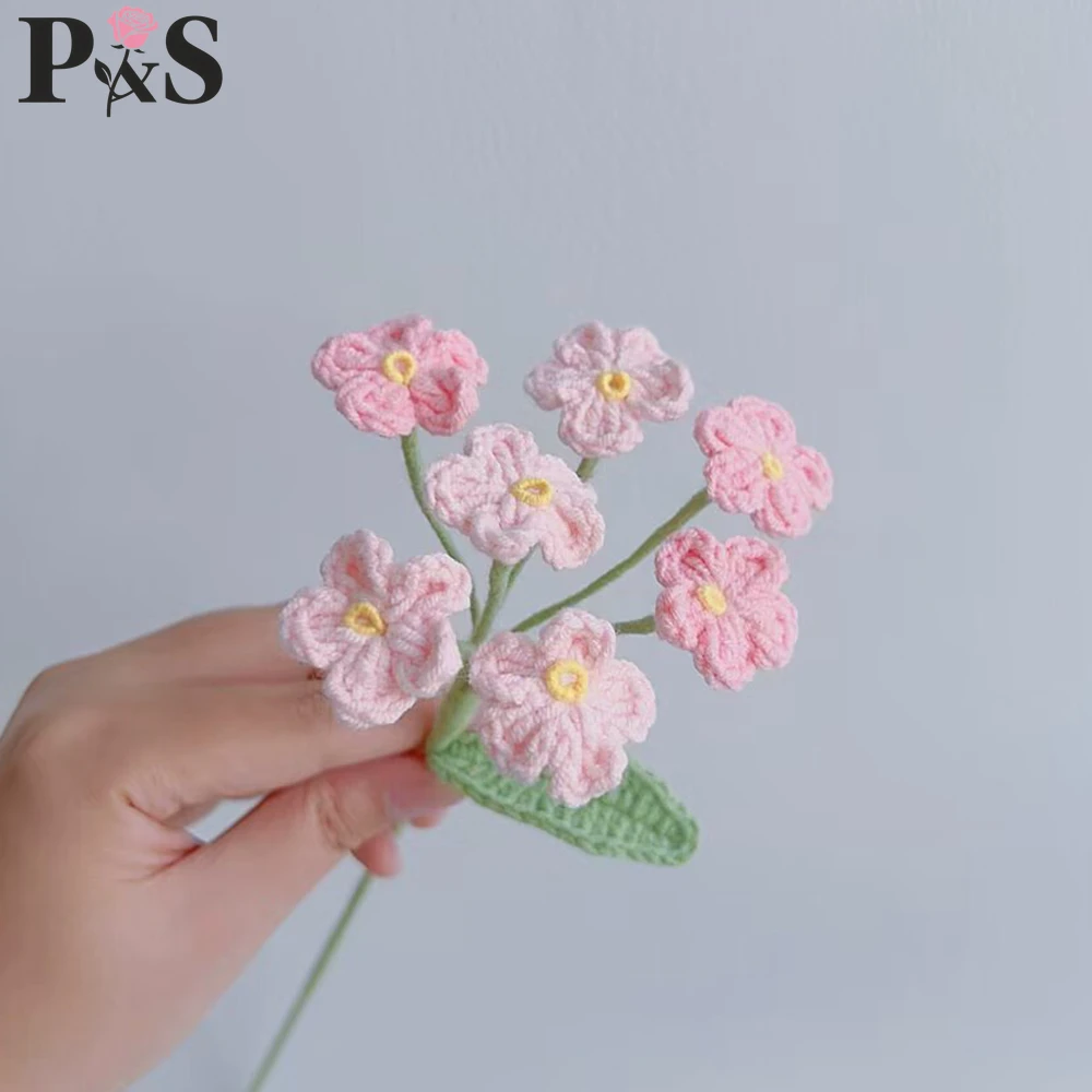 Crochet Flowers Forget-me-not Handmade Cute Artifical Flowers Home Wedding Decoration Knitted Finished Gifts for Lovers