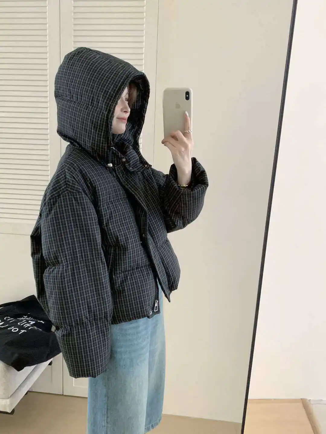 Winter White Duck Down Waterproof Parker Outwears Women Grid Pattern Hooded Down Jacket Female Cold Proof Warm Thick Jacket