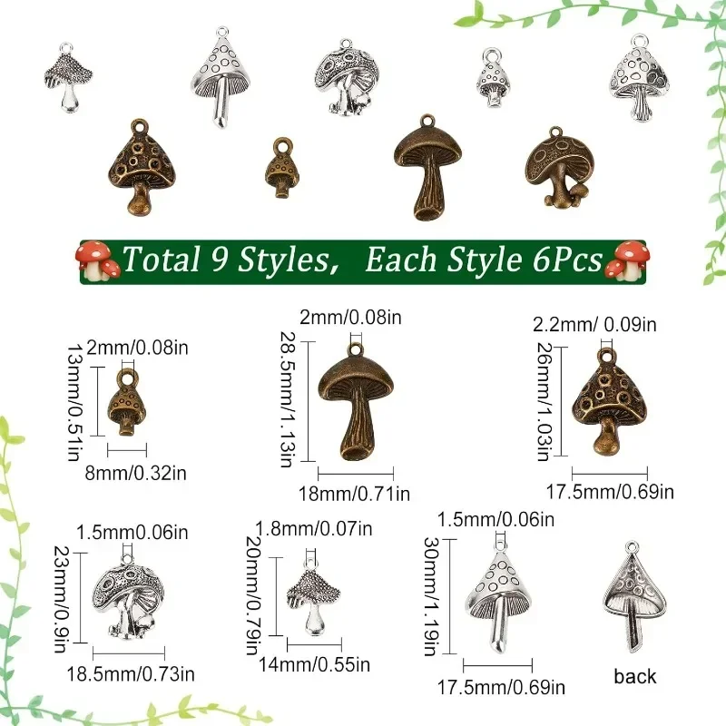 Mushroom Charms Bulk Assorted Mushroom Charm Tibetan Style Antique Silver Bronze Mushrooms Magic Plant Charms