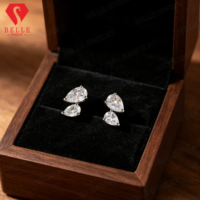 Moissanite Earrings Pear Cut Total 3ct D/Red Color VVS1 925 Sterling Silver GRA Certified Non‑Fading Factory Direct Daily Match