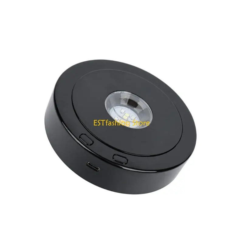 Y5GC USB Rechargeable Crystal Display Stand 8 Lighting Effects 3 Speed Rotation Plastic Display Stand for Decorative Items