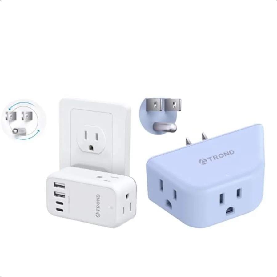 

Cruise Power Strip with 360 Rotating Plug + Blue Outlet Extender with 3Prong Grounded Sockets 3 Way Angled Outlet Adapter