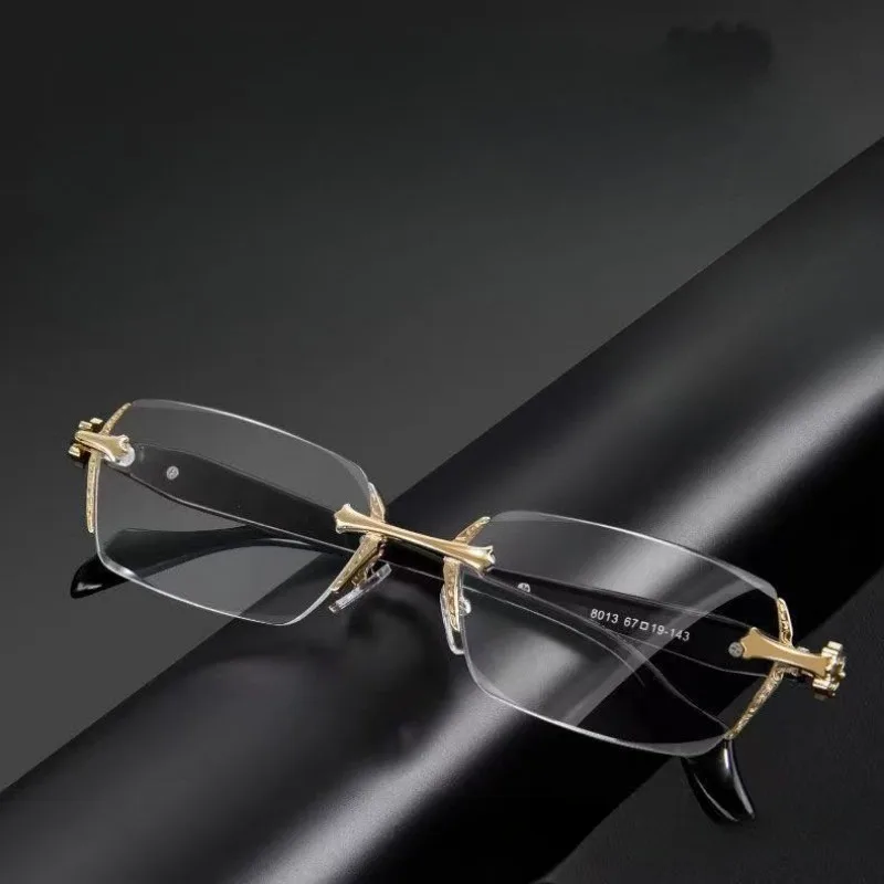 Rahmenlose Brille für Damen und Herren, Anti-Strahlung, photochrome Mode-Legierung, Übergangsbrille – Detail 3