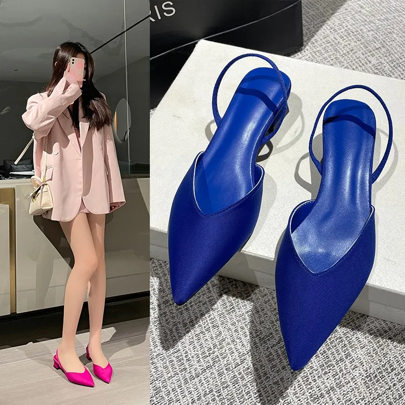 Women Heeled Sandals Blue Luxury Medium Heel Sandals Wrap Toe Sandals Designer Shoes Fashion Pointed Toe Slip-On