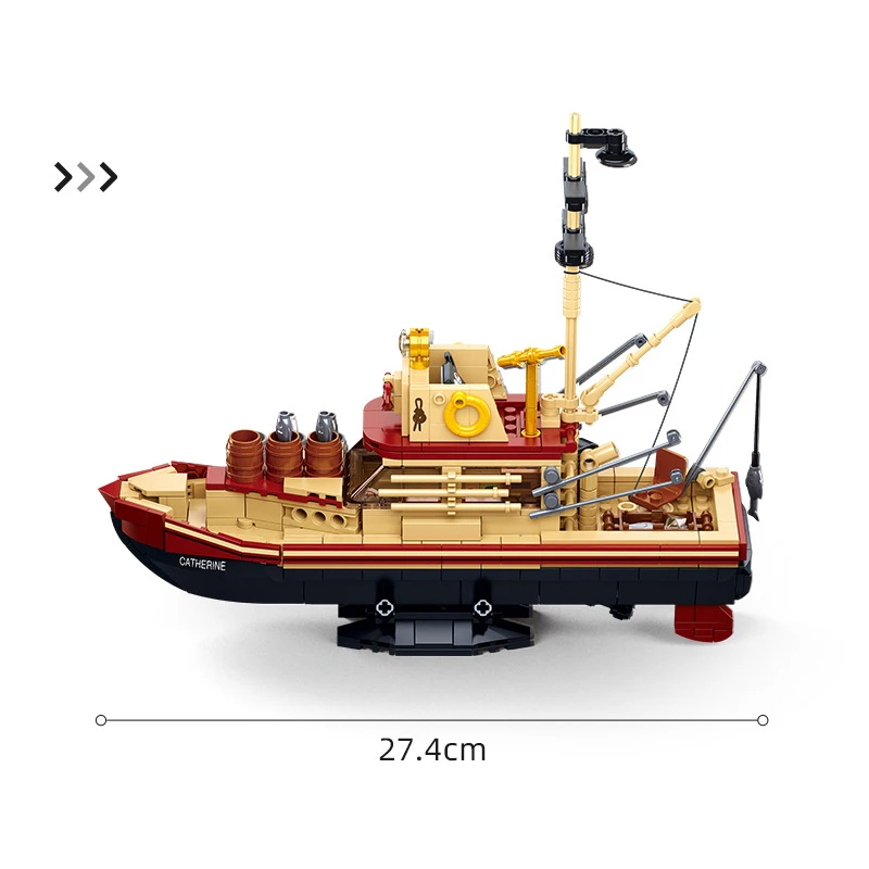 New Sluban Fishing Boat Building Blocks Bricks Ship Fisherman Action Figures Fish Store White Shark Moc Diy Model Toys Kids Gift