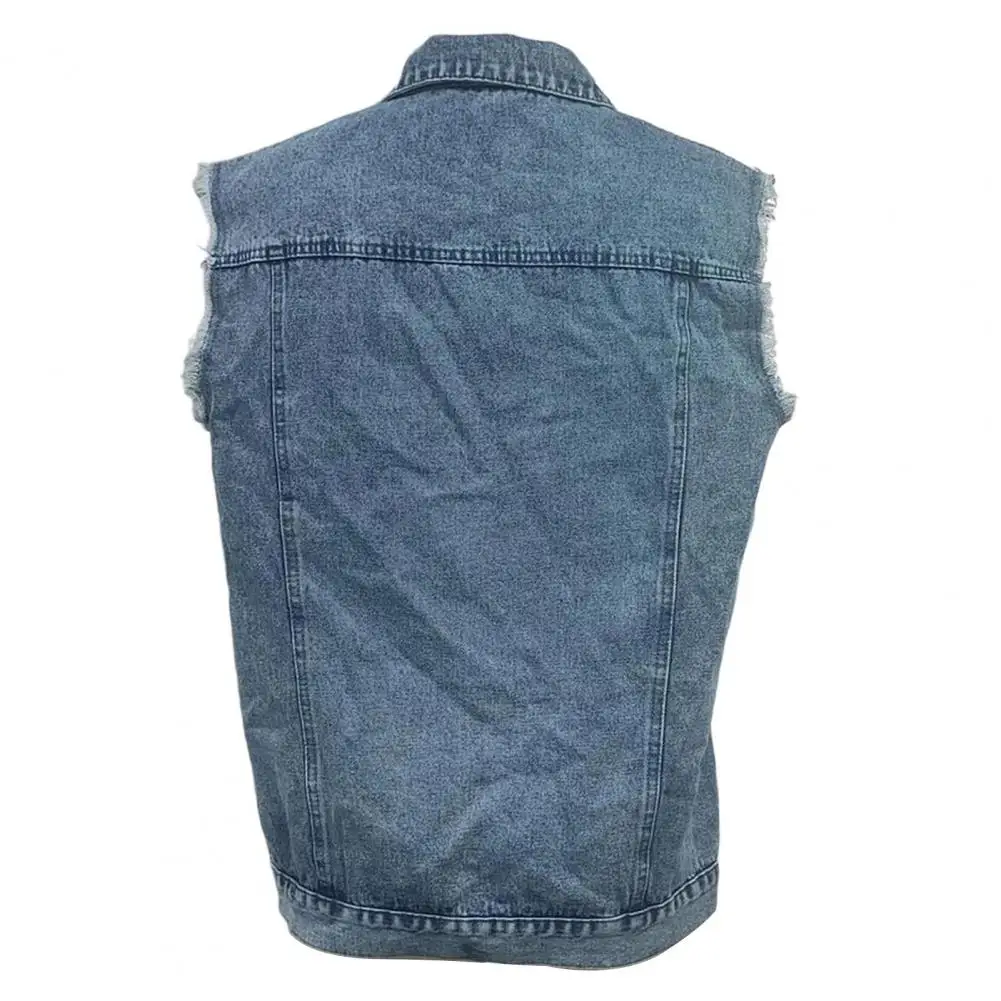 Soft Demin Vest Women Denim Vest Jacket Button Down Jean Waistcoat with Frayed Lapel Pockets Summer Lightweight Outerwear Lapel