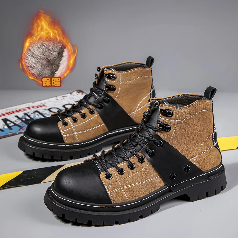 

New Winter Men's Ankle Boots with Cotton Lining for Warmth All-season Desert Boots Outdoor Hiking Casual Mens Shoes Botas Hombre