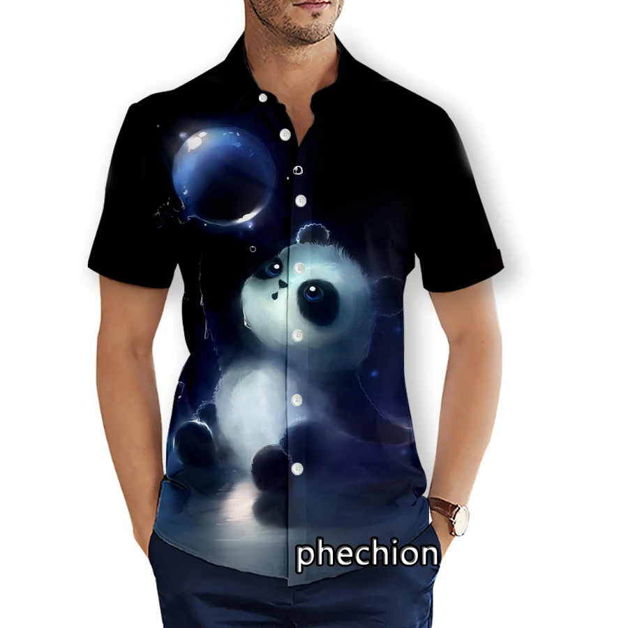 phechion Summer Mens Short Sleeve Beach Shirts Cartoon Panda 3D Printed Casual Shirts Fashion Streetwear Men Tops X123