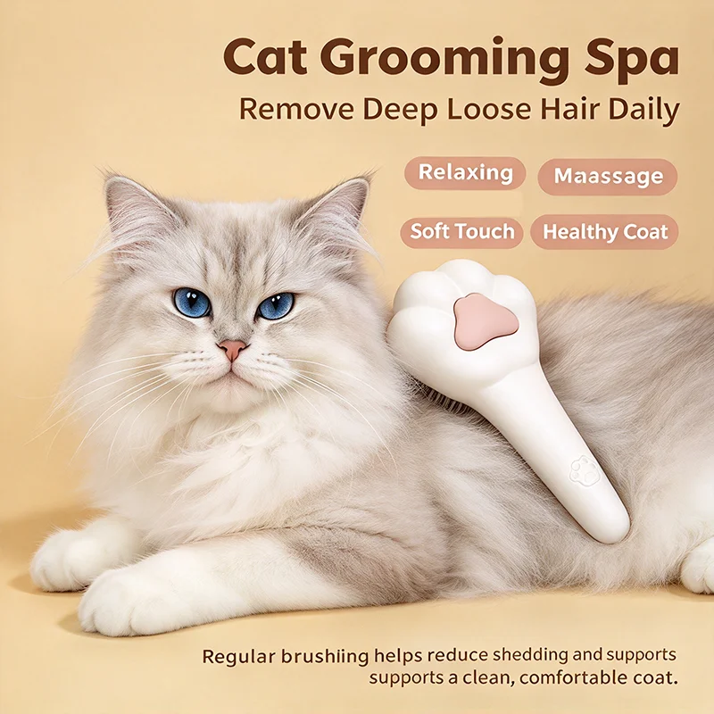 Paw Shape Pet Grooming Comb Cat Hair Remover Flea Comb Release Button Cute Paw Shape Massage Brush Hair Removal Tool for Cats