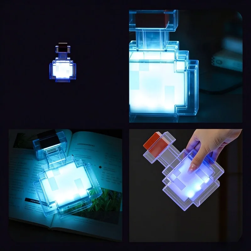 Pixel Style Potion Bottle Night Light, Color Changing LED Rechargeable Ambient Lamp, Creative Game Decor Lamp For Bedroom Kids