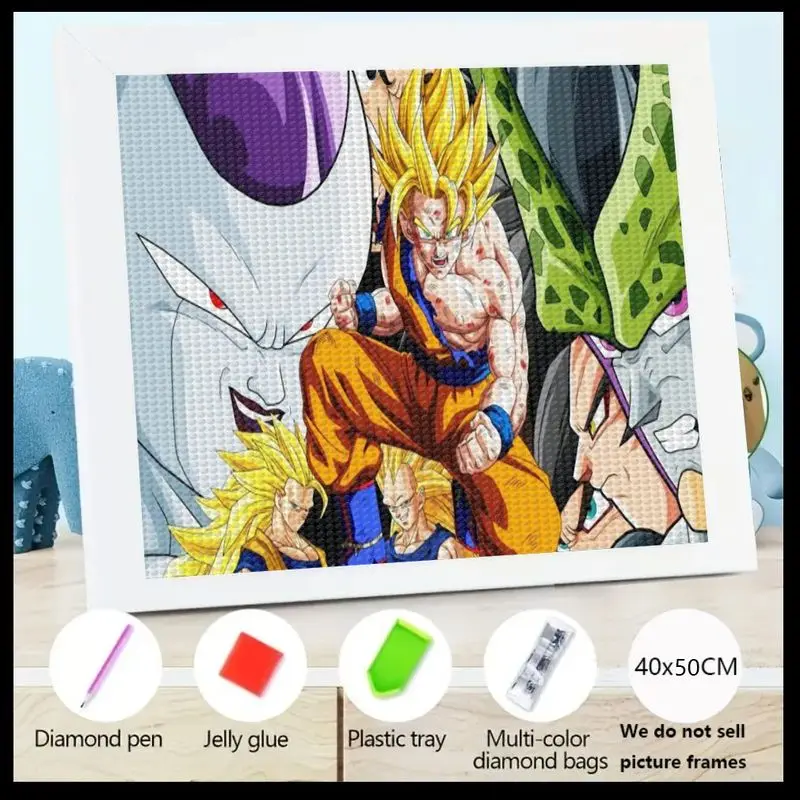 

1 шт. Dragon Ball Z Аниме Набор для алмазной живописи, 40x50 см 5D Полная дрель DIY Goku Super Saiyan, Frieza, Cell & Vegeta Персонажи Драгоценный камень