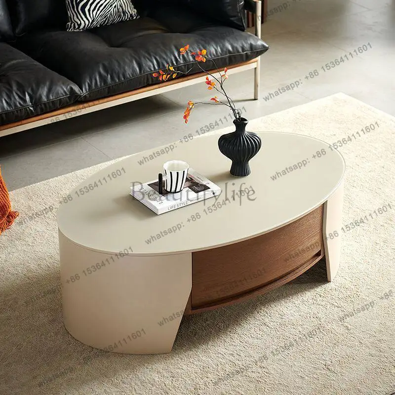 Round oil sand glass coffee table TV cabinet living room modern light luxury simple coffee table