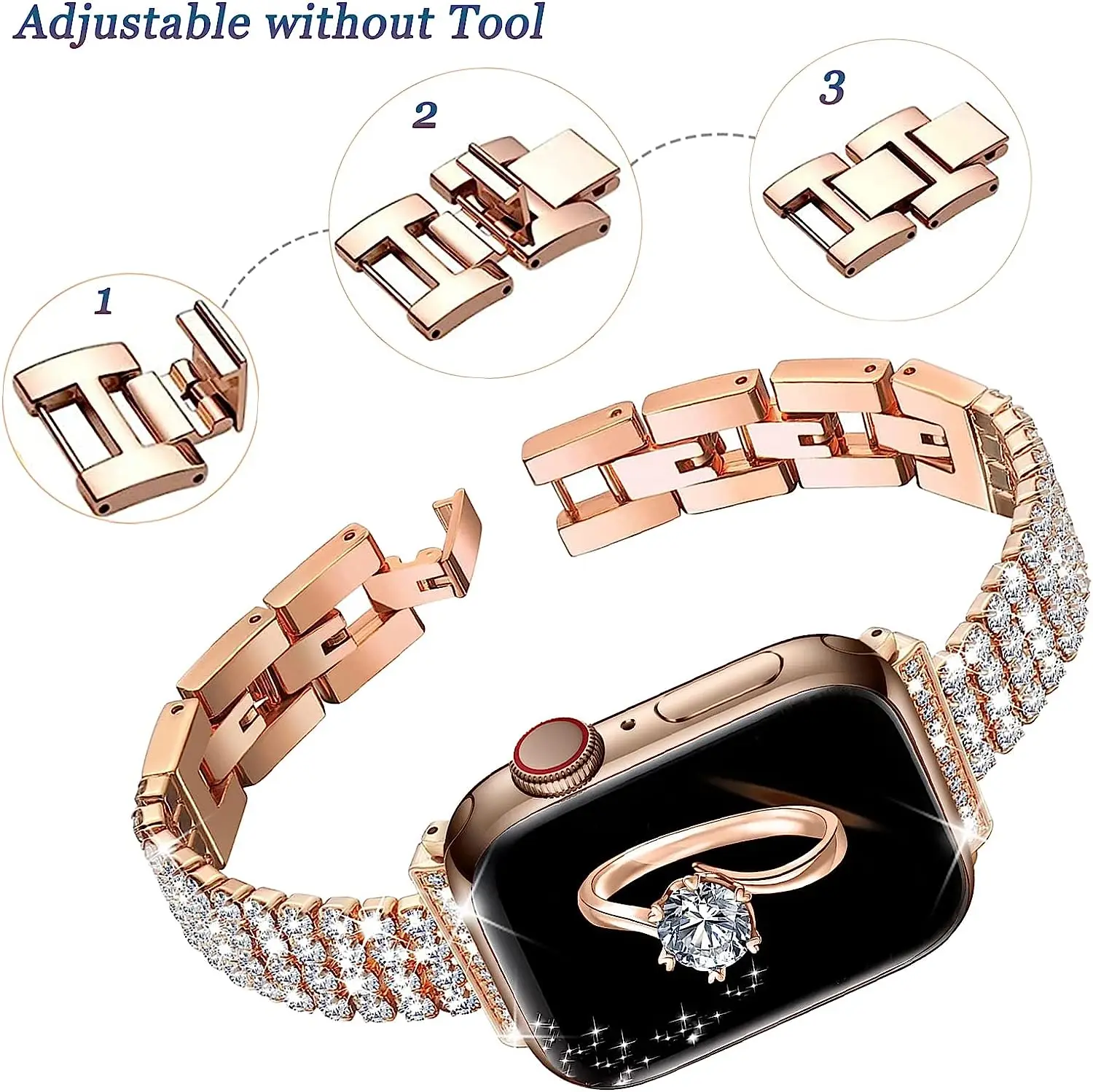 Bling Strap for Apple Watch Band 40mm 41mm 44mm 45mm Slim Jewelry Metal Link Bracelet Women iWatch Ultra 2 49mm 9 8 7 6 5 4 3 SE