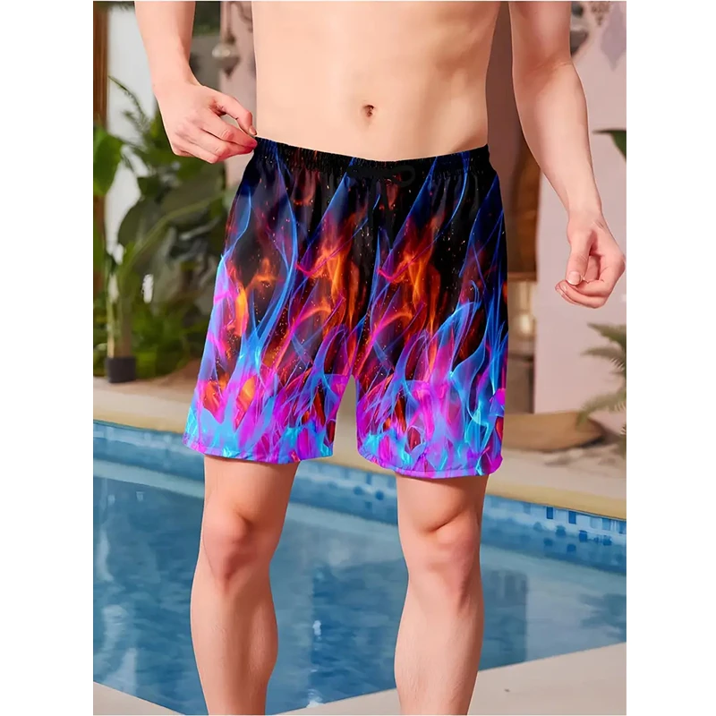 Summer Outdoor Fitness Sports Shorts Men Summer Oversized Quick Drying Breathable Shorts Men's Flame Print Training Gym Clothing