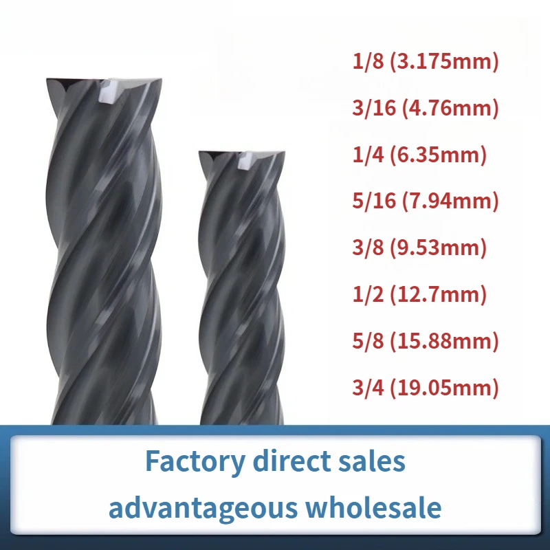 Carbide Inch Milling Cutter 1/8 3/16 1/4 5/16 3/8 1/2" CNC End Mill 4 Flute Professional HRC55 3.175 6.35 12.7MM