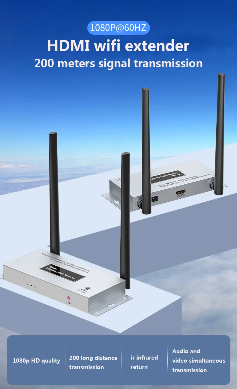 Kit Ekstender Sinyal Nirkabel Digital HDMI H.264 200M 1080P Dengan Rentang Frekuensi Interferensi IR 5.8 GHz