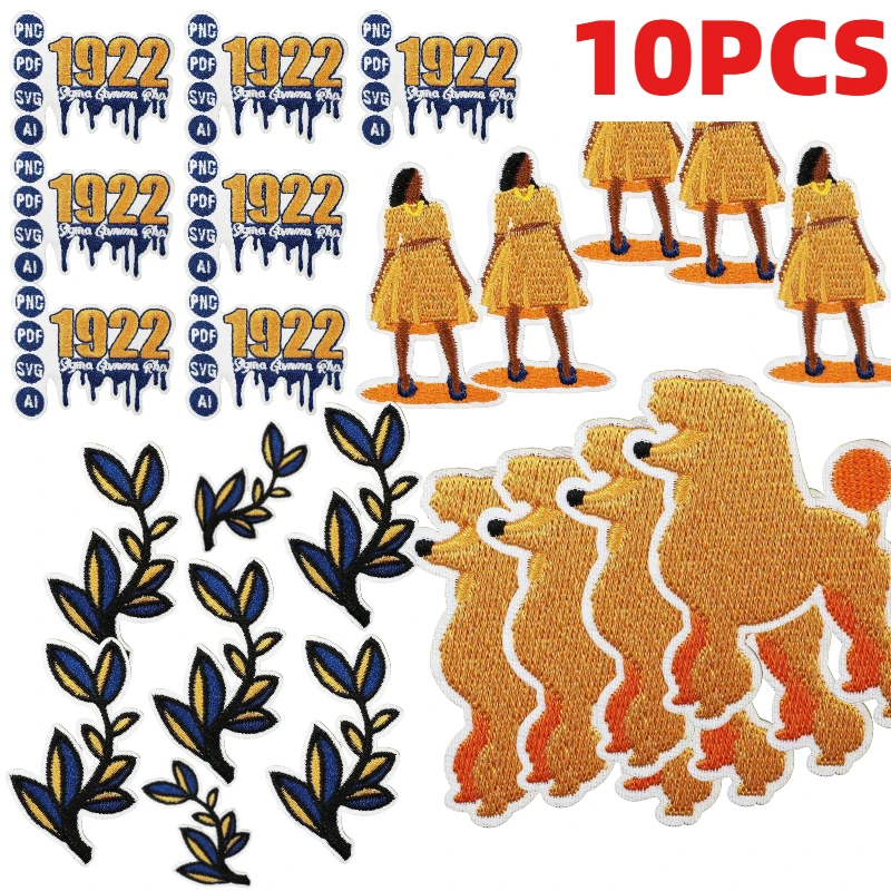 10/12Pcs Blue Style Independence Day Poodle Embroidery Patches Trend Black Design Skirt Decoration Bulk Iron on For DIY