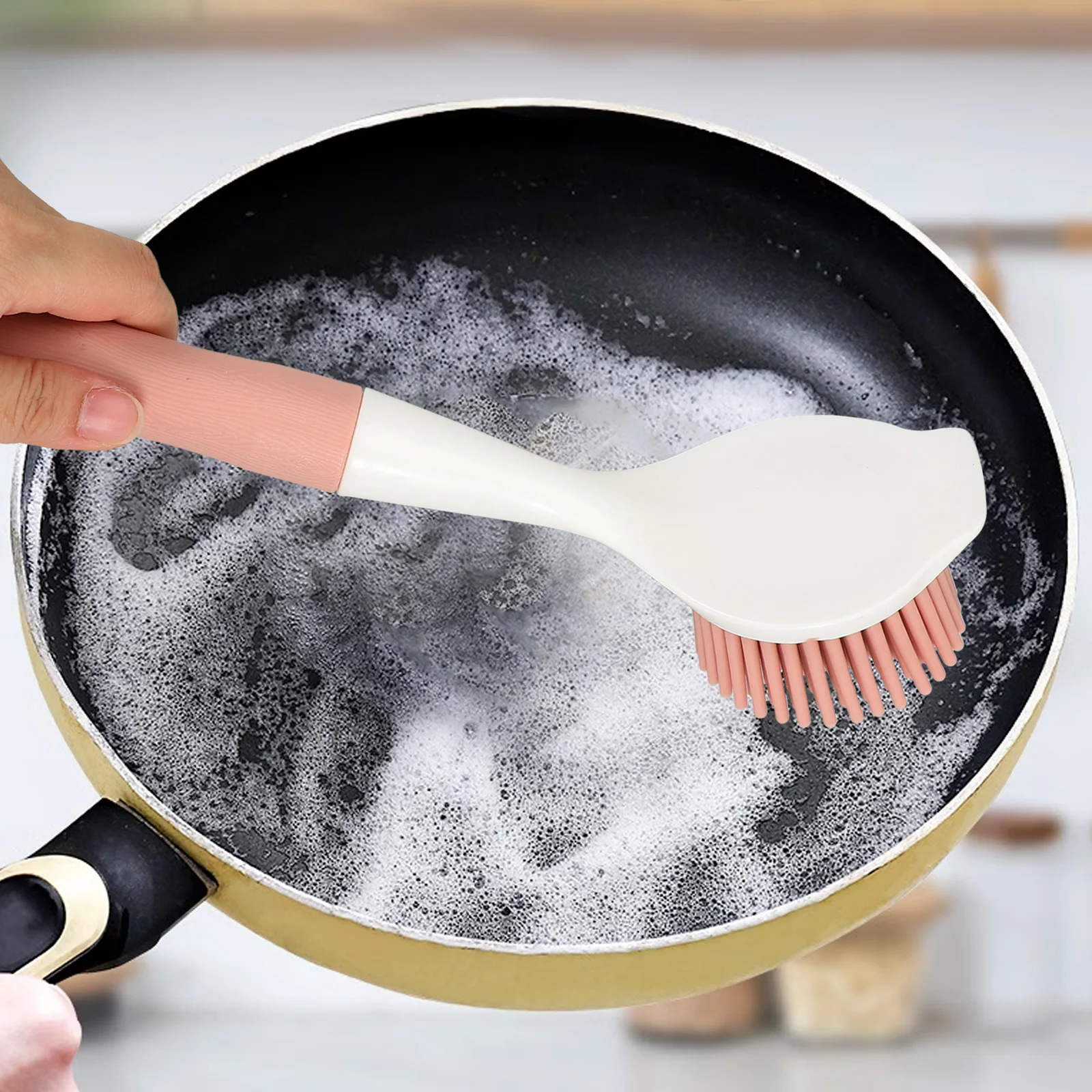 

Silicone Pot Brush Dishwashing Pan Scrubber Non Scratch Safe Long Handle Kitchen Cleaning Tools