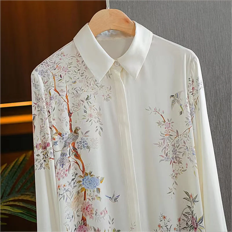 FANIECES Luxury Print Women Shirt Bow Tie Turn-down Collar Satin Blouse Elegant Ladies Top Office Workwear camisas y blusas