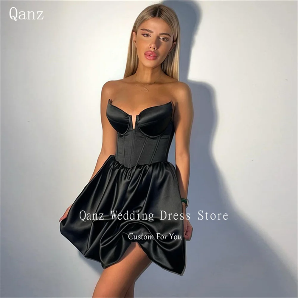 Qanz Suknie balowe bez rękawów Satynowe sukienki na powrót do domu Gorset Back Vestido Festa Robes De Soirée Vestidos De Noche Dostosowane