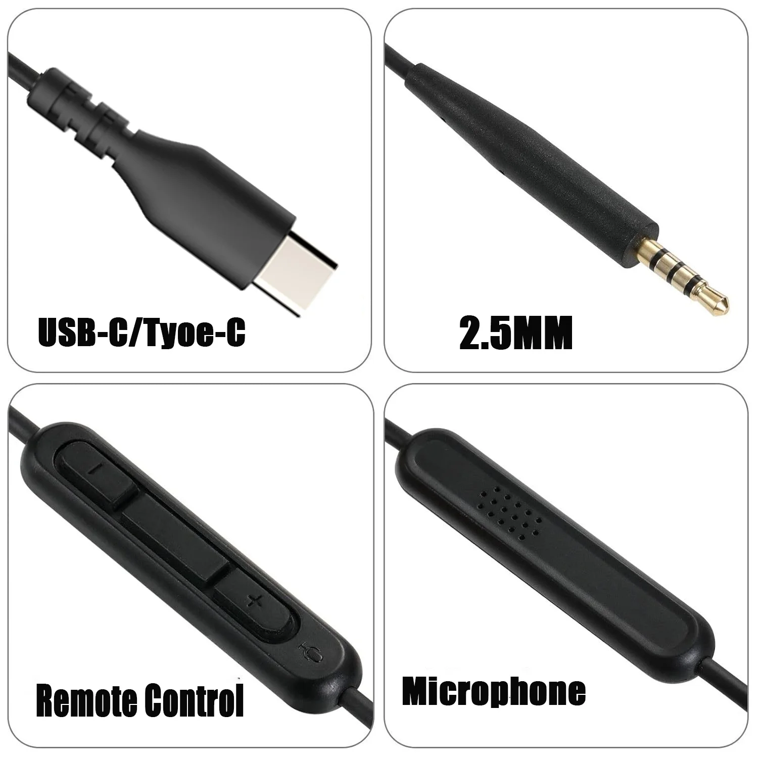 DAC USB C Audio Cable for JBL TUNE 500BT 600BTNC 660NC 700BT 710BT 750BTNC 760NC 770NC Headphone Cord With Remote Volume Mic