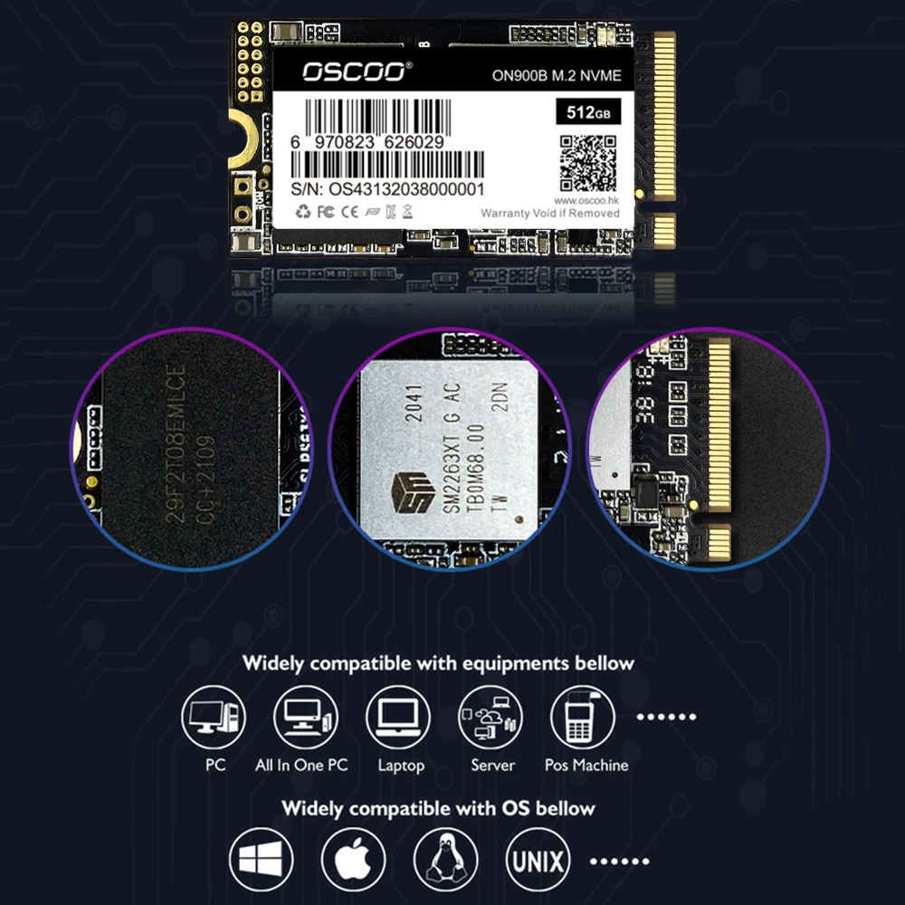 OSCOO-disco duro interno para ordenador portátil y de escritorio, unidad SSD M2 PCIe NVMe 3,0x4 M.2 ssd 1tb 128GB 512GB, m.2 2242