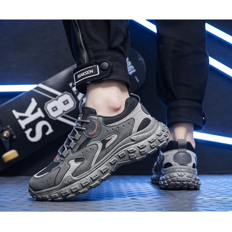 

Men's Sports Shoes Lightweight Flat Heel Round Toe Stitched Mesh Upper Breathable Laces Large Size High-quality Running Shoes