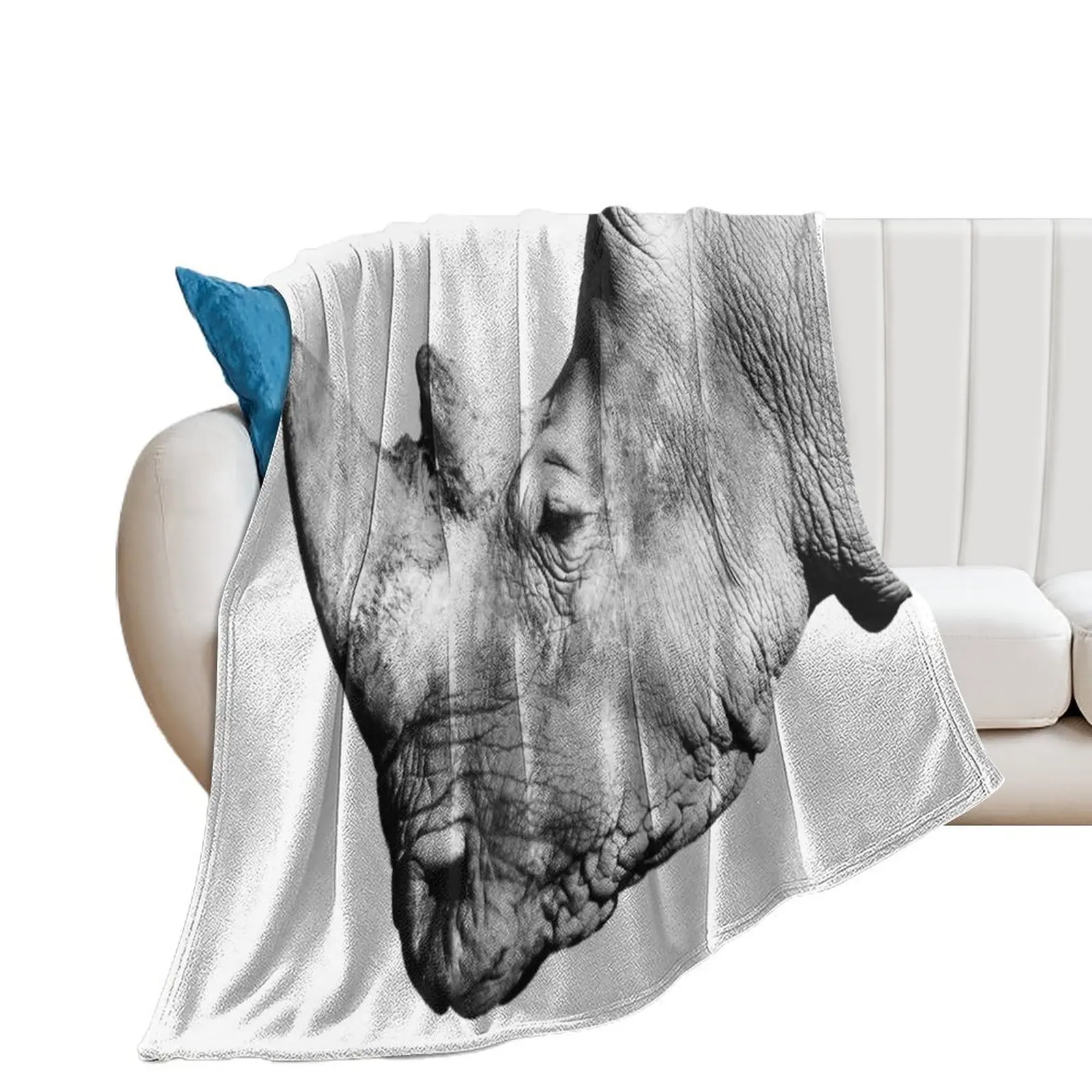 White Rhino Throw Blanket Hairy warm for winter Plaid Blankets