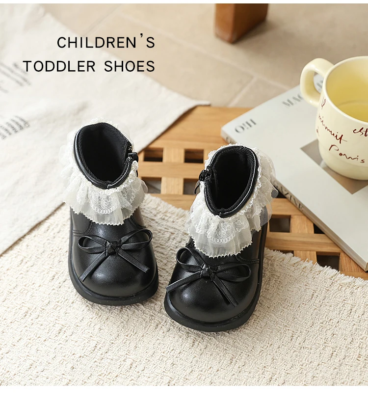 Baby-Mädchen-Stiefeletten mit Einfachen Schleifen, Weiche Sohle, Modische Kleinkind-Stiefel, Süße Spitze, 2026 Brandneue Kinder-Lederstiefel im Prinzessinnen-Stil – Detail 5