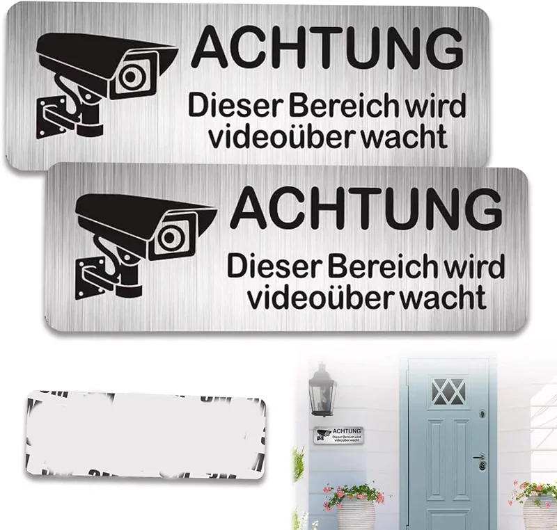 1/2pcs Aluminum Watch Video Surveillance Warning Sign 85x30mm Private Camera Surveillancewith Sticker With Tape