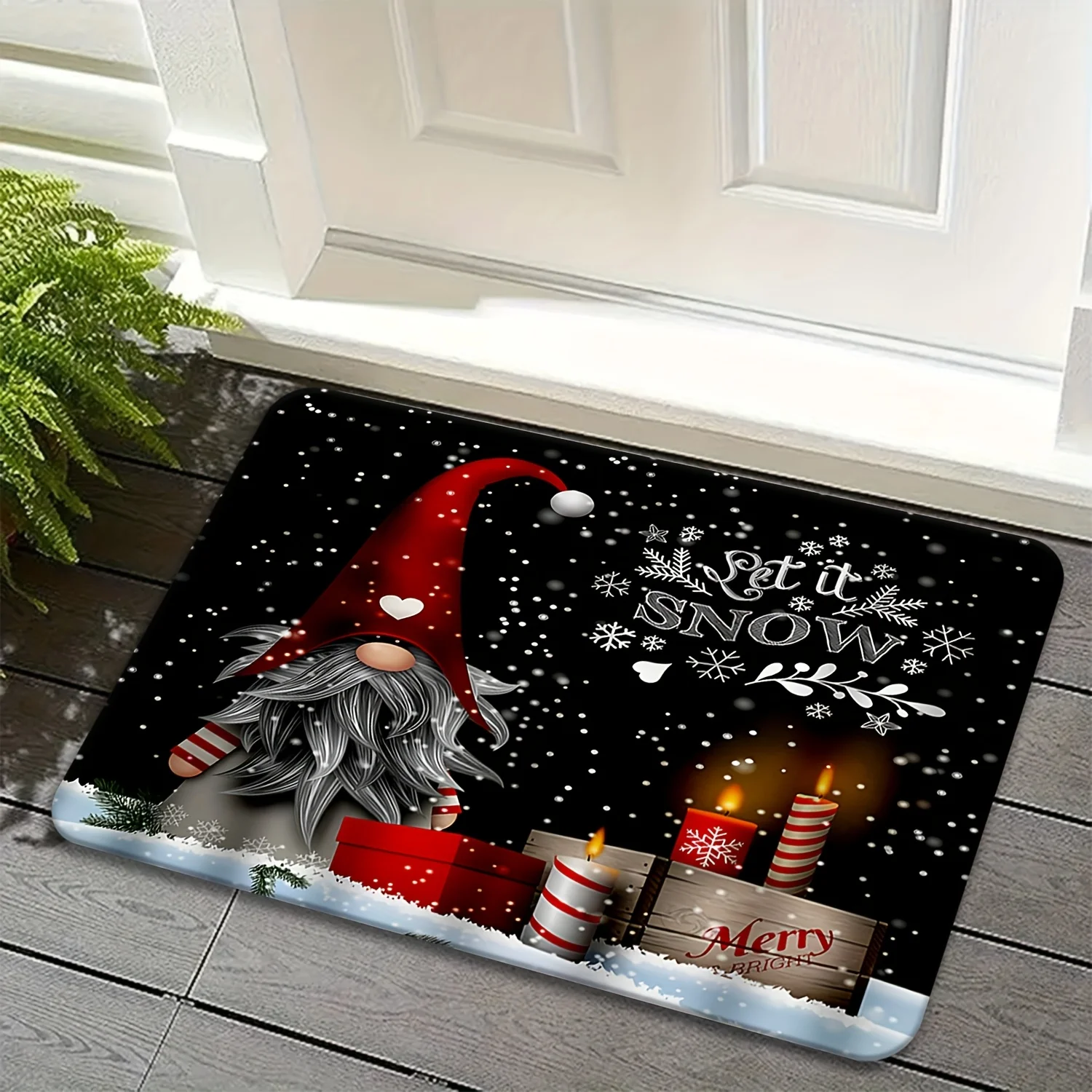 1pc Ultra-Soft 100% Polyester Material Non-Slip Mat, Featuring a Christmas Design with Snowflakes Falling And Gnomes Lighting