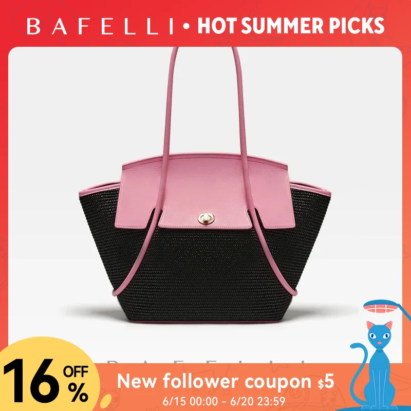 BAFELLI 2025 NEW WOMEN\'S CASUAL TOTE BEACH BAG LARGE TRAVEL PURSE LUXURY DESIGNER BRAND GENUINE LEATHER FEMALE BAGS