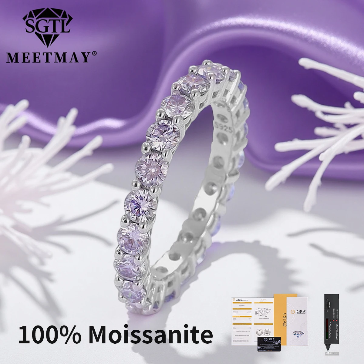 Anillo de eternidad de diamante de moissanita colorido con certificado GRA de plata de ley S925 para mujer, joyería fina chapada, regalos completos de moissanita