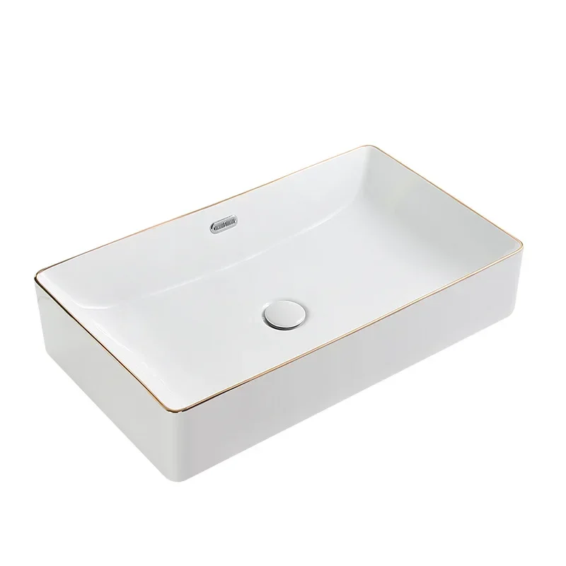 

70Cm modern Phnom Penh table basin with overflow, hotel square ceramic wash basin, bathroom