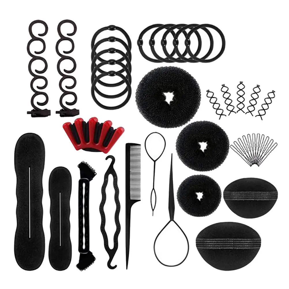 1 Set of 13Pcs Hair Bun Maker Hair Braiding Tools DIY Hair Styling Tools Hair Pieces Hairdressing Accessories (Black)