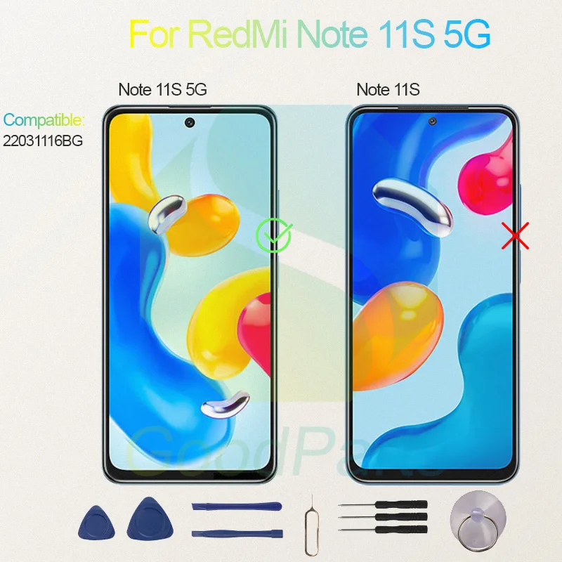 Test Before Ship For RedMi Note 11S 5G Display Touch Screen Digitizer Panel Assembly Lcd Screen 22031116BG Note 11S 5G Screen Di