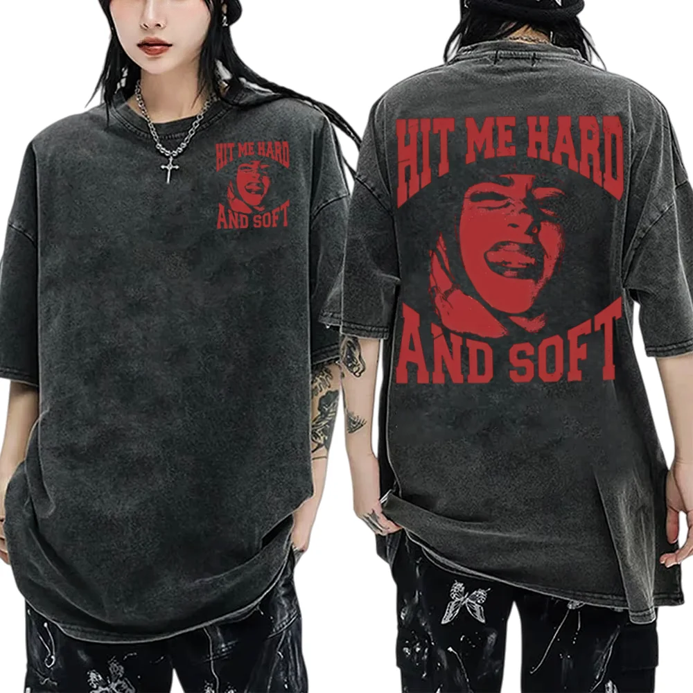 

Hit Me Hard and Soft в том же стиле с принтом, винтажные футболки с кислотной стиркой, мужские и женские модные повседневные футболки с короткими рукавами в стиле поп, большой размер