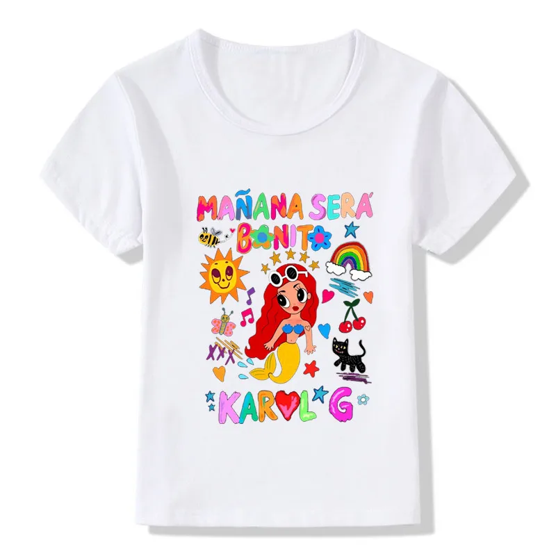 T-shirt pour enfants, estival et décontracté, à la mode, avec impression de Manana Sera Bonito Karol G Bichota