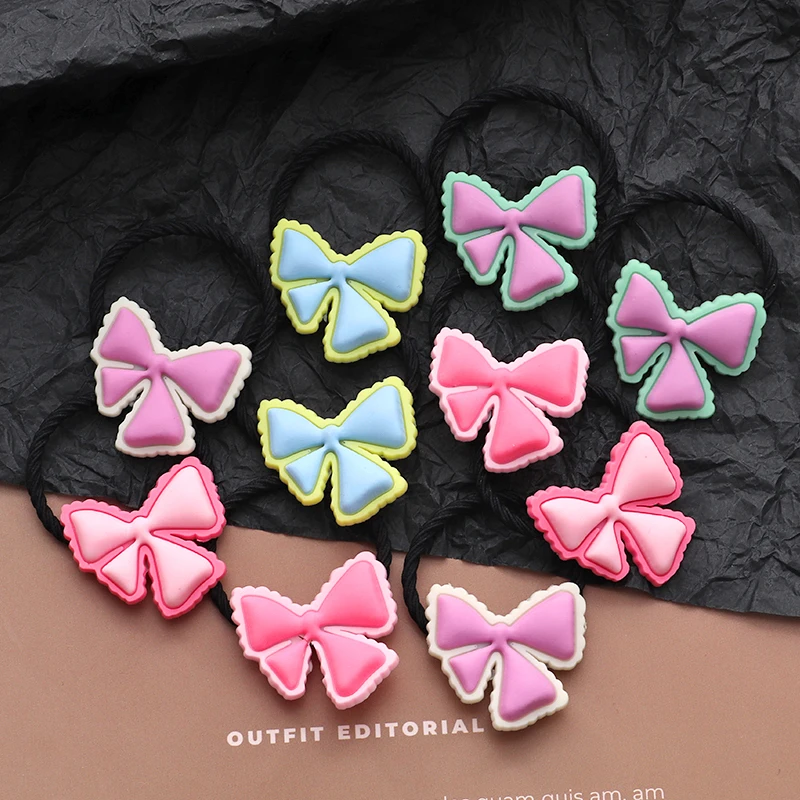 New 10PCS/Set Bow Elastic Rubber Band Hair bands Flower Butterfly shape Headbands Hair Accessories Gilrs Cute Cartoon Headwear