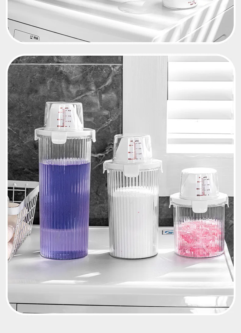Transparent Laundry Detergent Dispenser Bottle with Measuring Cup Multipurpose Laundry Powder Storage Box Sealed Dispensing Cans view 6