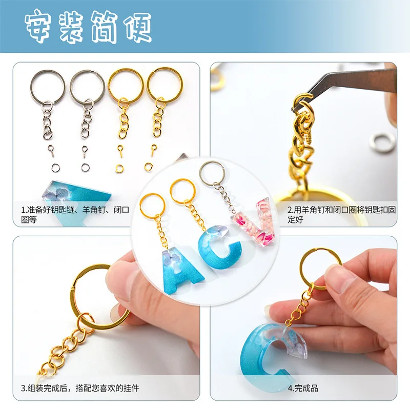 Schlüsselanhänger Schlüsselanhänger Offene Biegeringe Schraubenaugennadeln zfor DIY Epoxidharz Schlüsselanhänger Anhänger Ohrringe Schmuckherstellung Zubehör Set – Detail 2