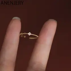 ANENJERY Silver Color Zircon Flower Twist Thin Ring For Women Asymmetric Exquisite Simple Jewelry All Match