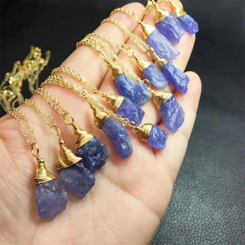 Natural Raw Tanzanite Copper Pendant Jewelry For Women Man Healing Gift Crystal Beads Energy Stone Reiki Gemstone 1pcs