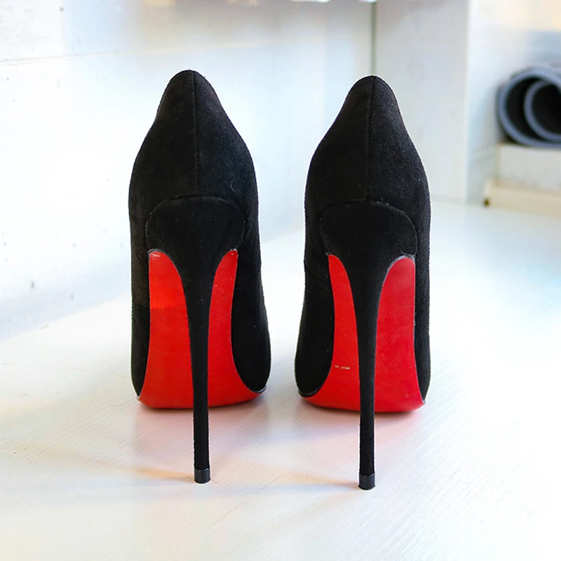 Veowalk personalizza Black Flock Women Sexy Red Pointy Toe scarpe con tacco alto elegante OL Lady Work Stiletto Party Pumps 8cm 10cm 12cm